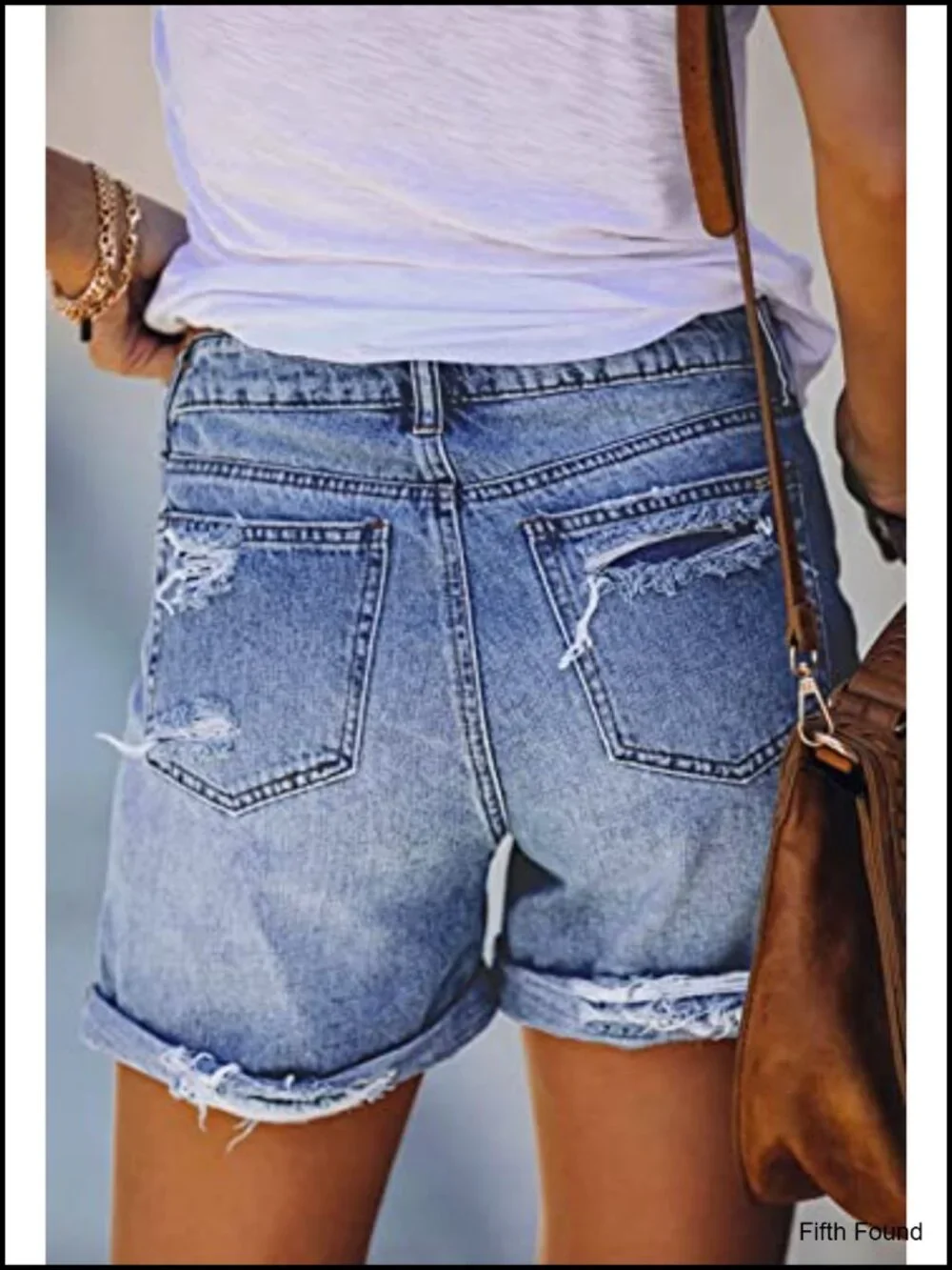 High Waisted Denim Shorts Ripped Distressed Frayed Cutoff with Pockets